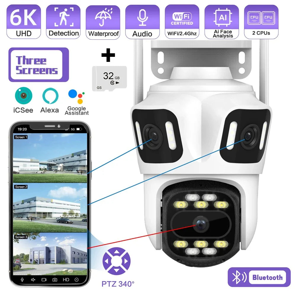 Caméra PTZ Extérieure Wi-Fi À Triple Objectif